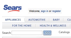 Example of Search Box and Category Tab at Sears web site